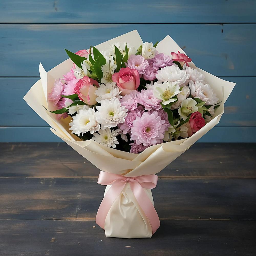 Букет цветов из: Хризантемы, Альстромерии и Розы в Кологриве